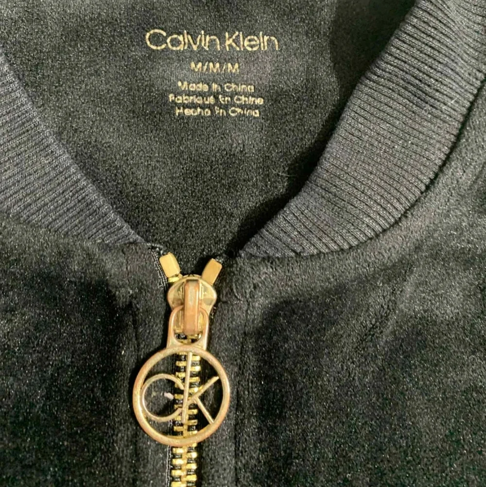 Luxe Velour Black Calvin Klein Bomber Jacket Moto Y2K Athleisure Quilted Zip M‎